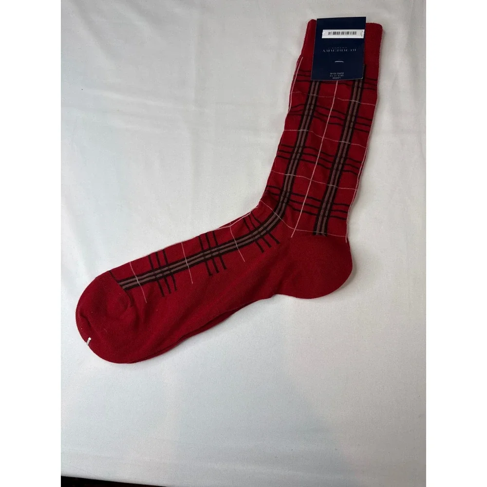 Burberry London Mens Red Merino Wool Blend Check Socks Made in England Large
